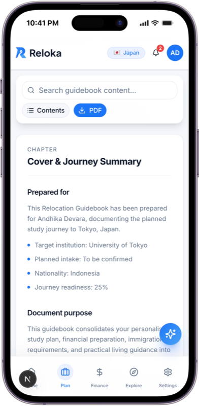 Reloka relocation guidebook on mobile
